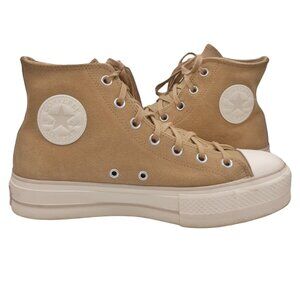Converse Beige Tan Suede Platform High Top Shoes SZ 10